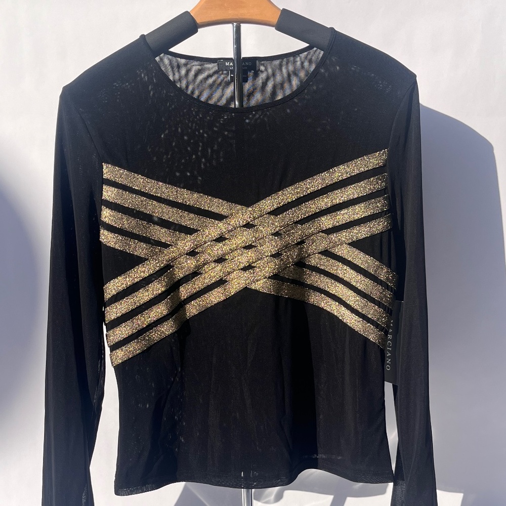 Black and gold mesh top